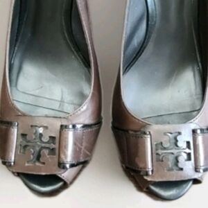 Tory Burch Womens 7M Peep Toe Slingback High Heels Tennyson Brown Leather Pump